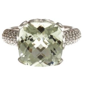 Sterling silver green amethyst and diamond ring
